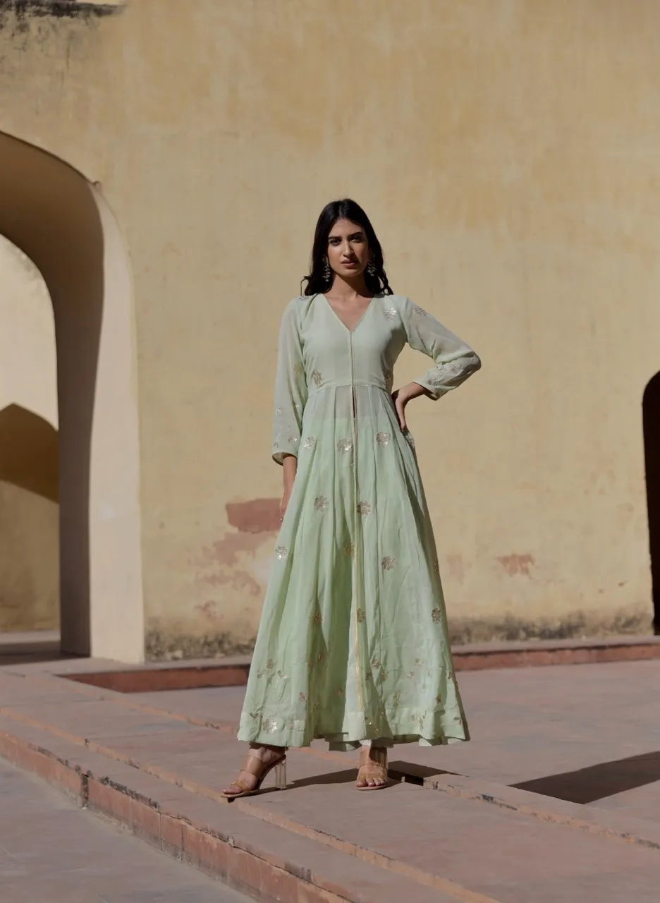 Pista green gota patti work anarkali set