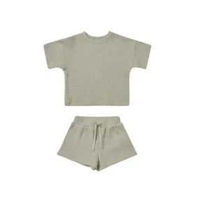 Quincy Mae Waffle Tee   Short Set - Sage