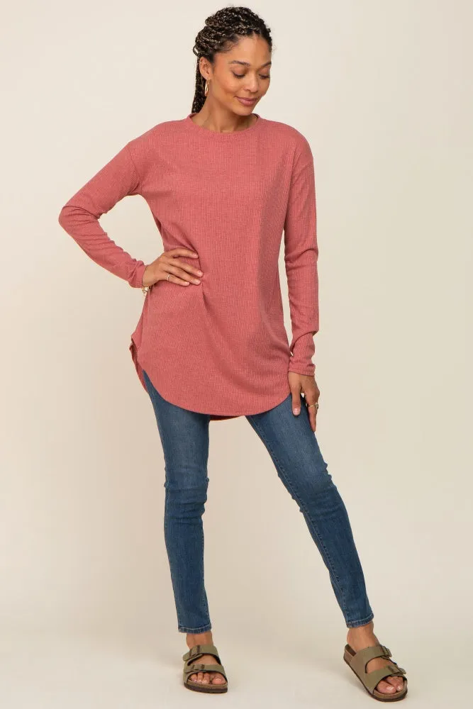 Salmon Long Sleeve Ribbed Top