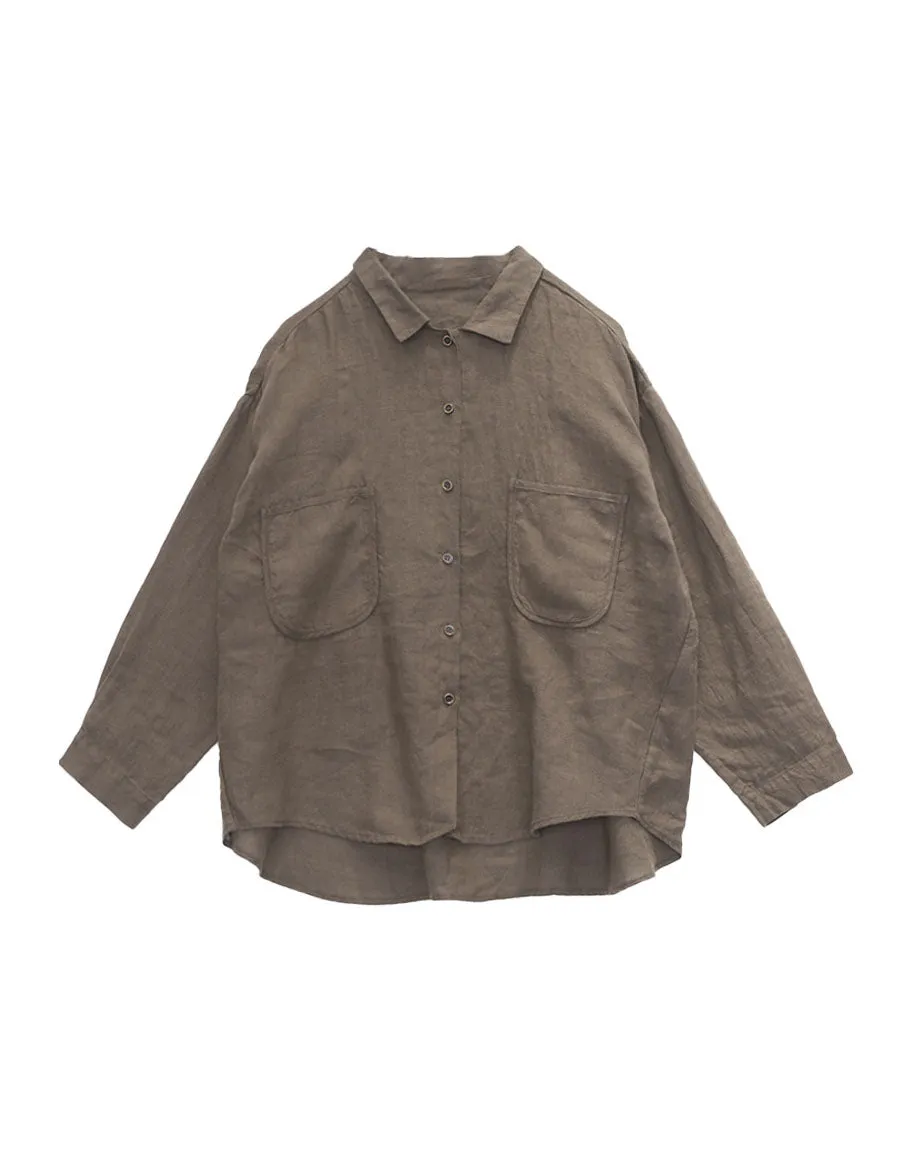 Spring Linen Loose Leisure Long-sleeves Shirt