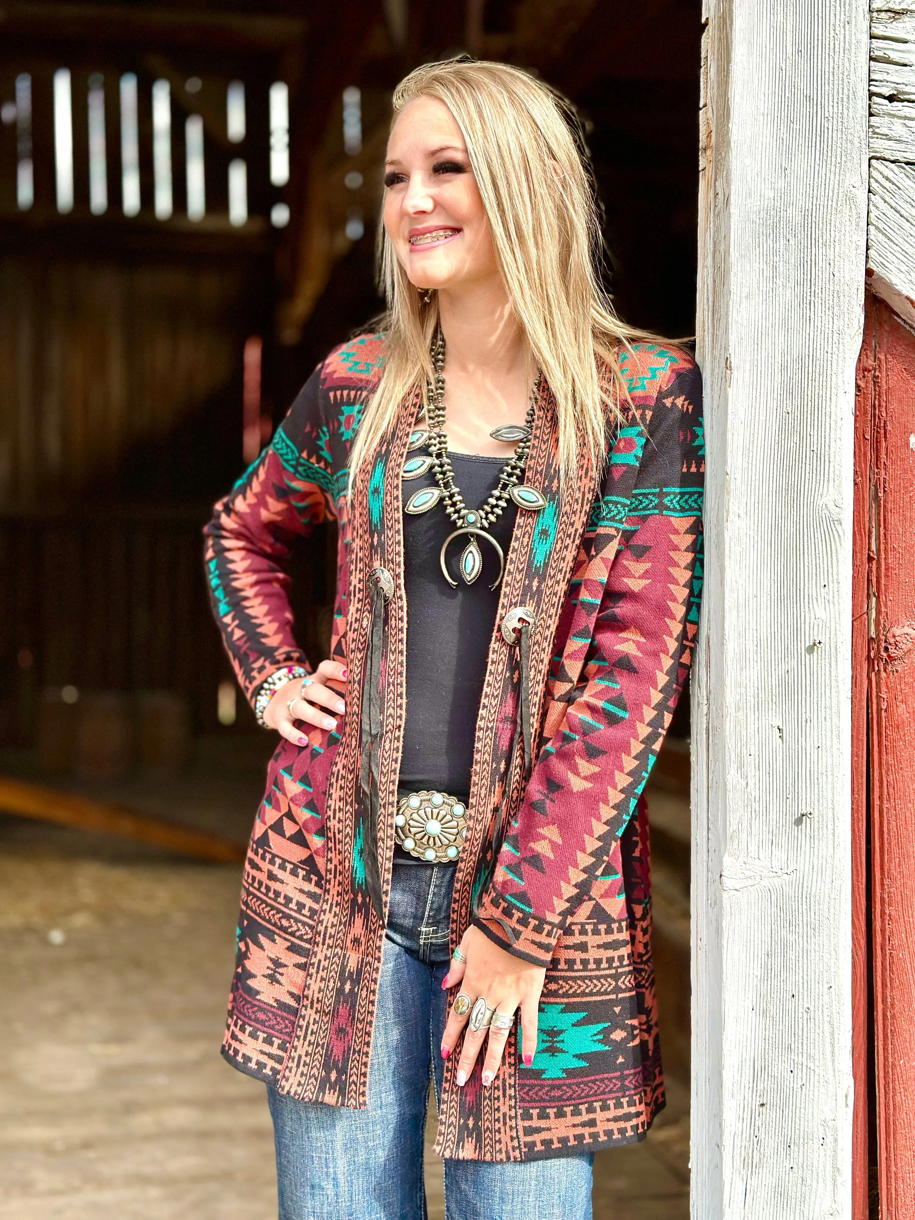 The Jackson Hole Aztec Concho Sweater Cardigan