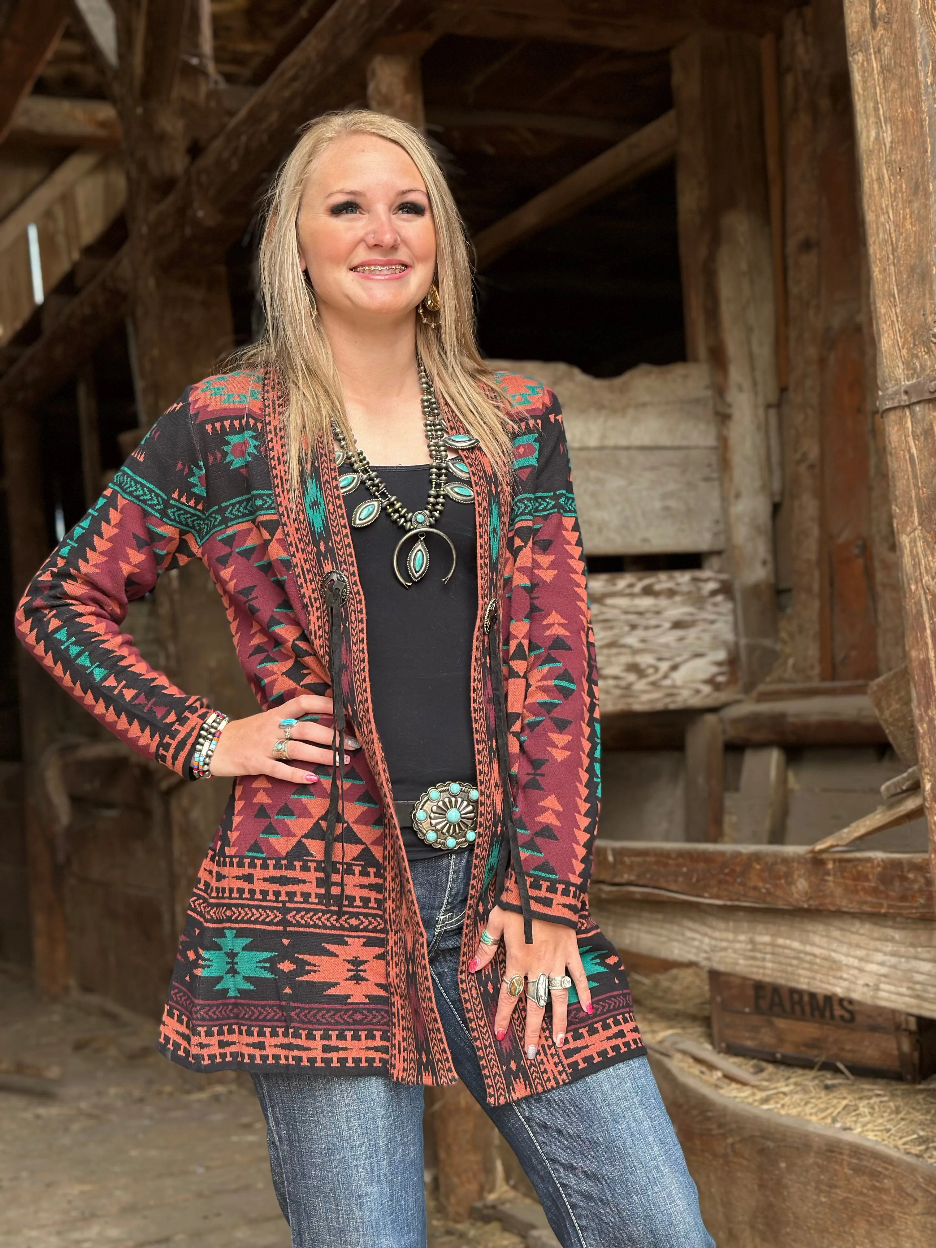 The Jackson Hole Aztec Concho Sweater Cardigan