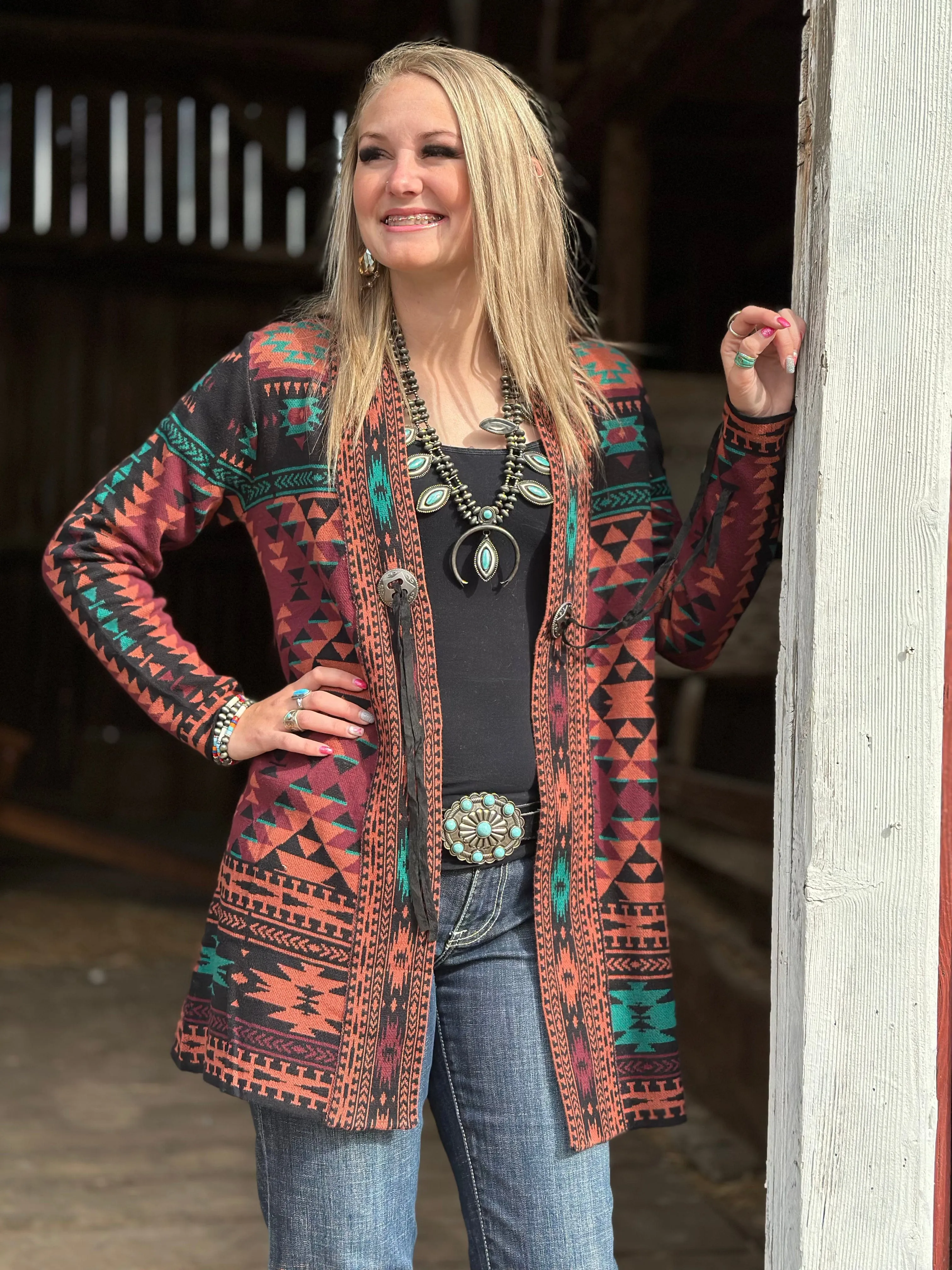 The Jackson Hole Aztec Concho Sweater Cardigan