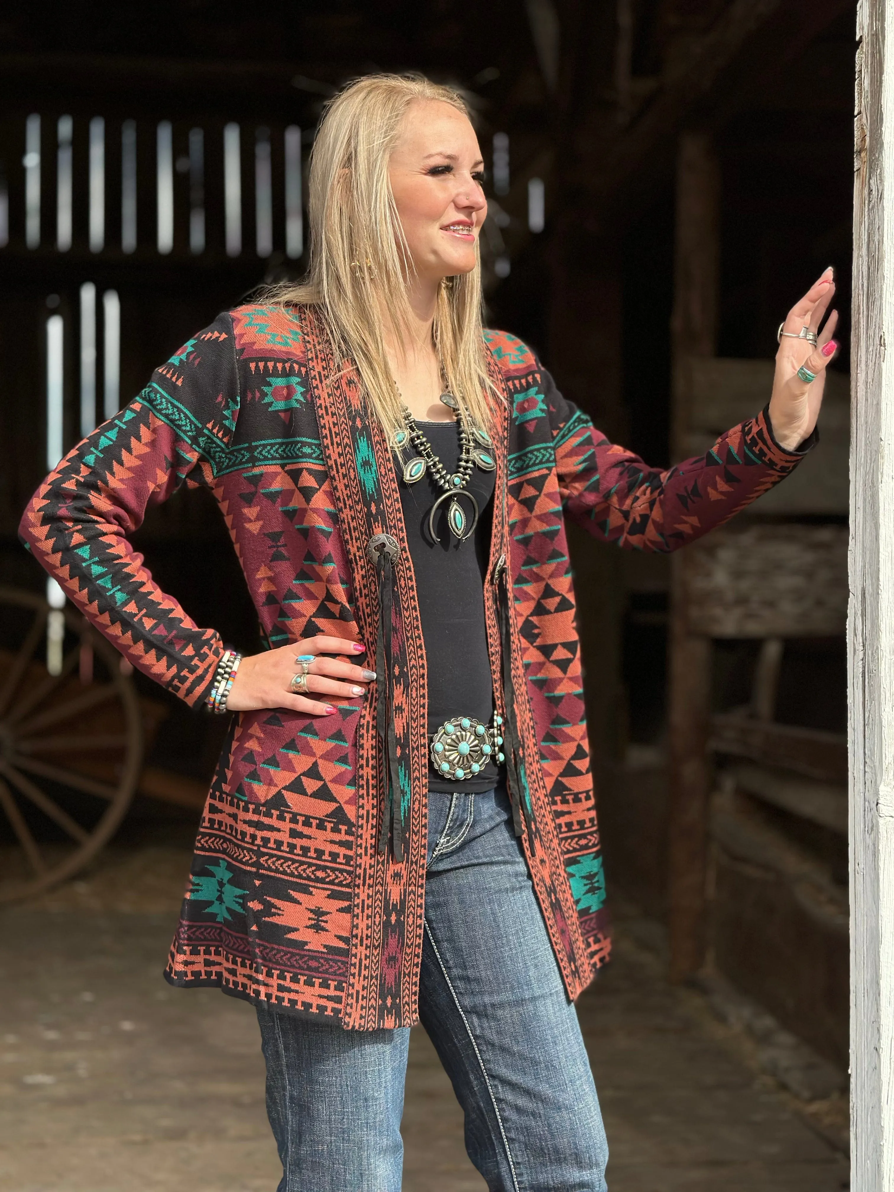 The Jackson Hole Aztec Concho Sweater Cardigan