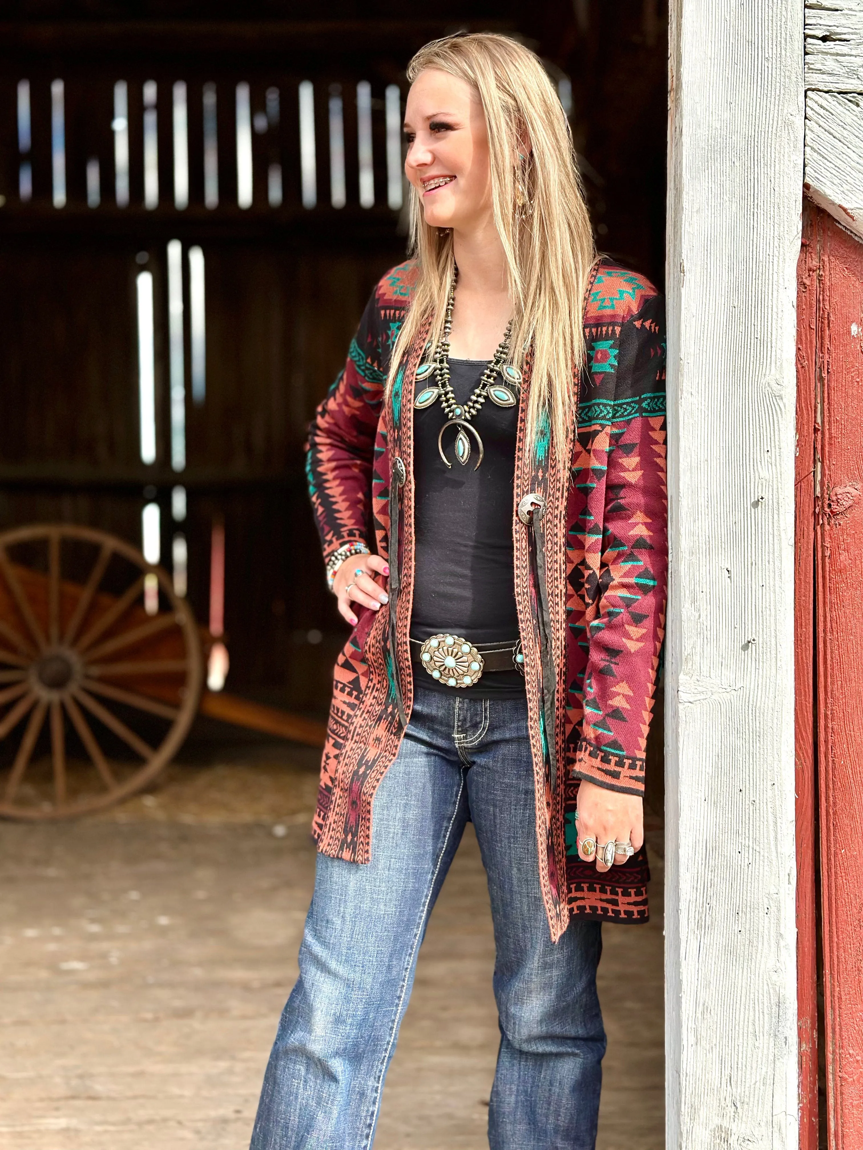 The Jackson Hole Aztec Concho Sweater Cardigan