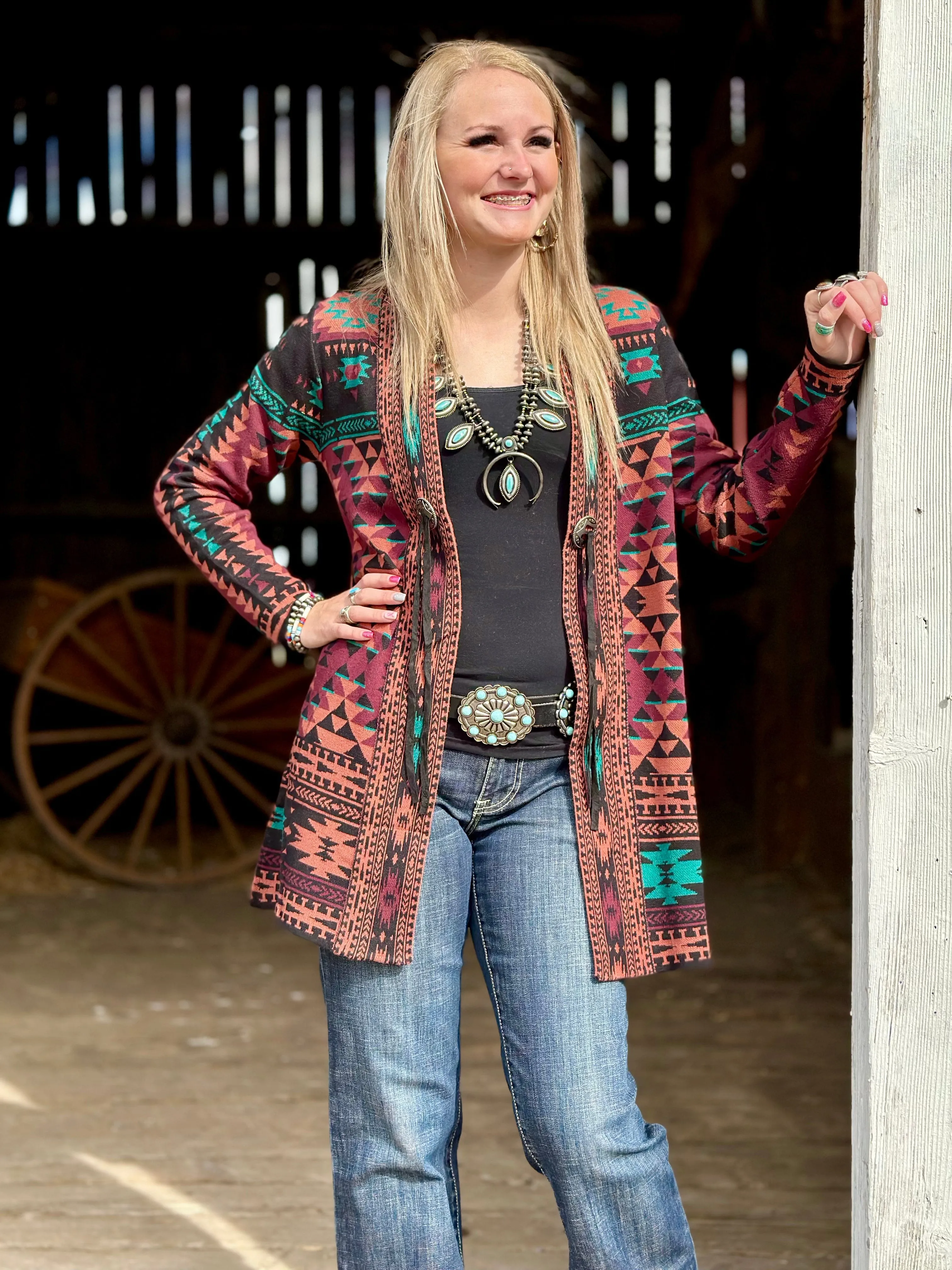 The Jackson Hole Aztec Concho Sweater Cardigan