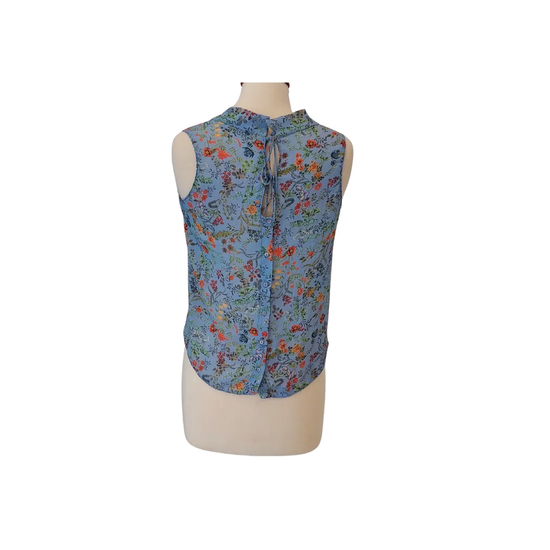 ZARA Blue Printed Sleeveless Semi-sheer Top | Gently used |