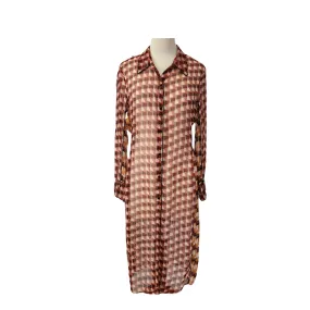 ZARA Orange Check Print Sheer Long Collared Shirt Tunic | Pre Loved |