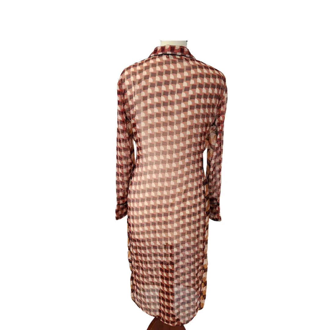 ZARA Orange Check Print Sheer Long Collared Shirt Tunic | Pre Loved |