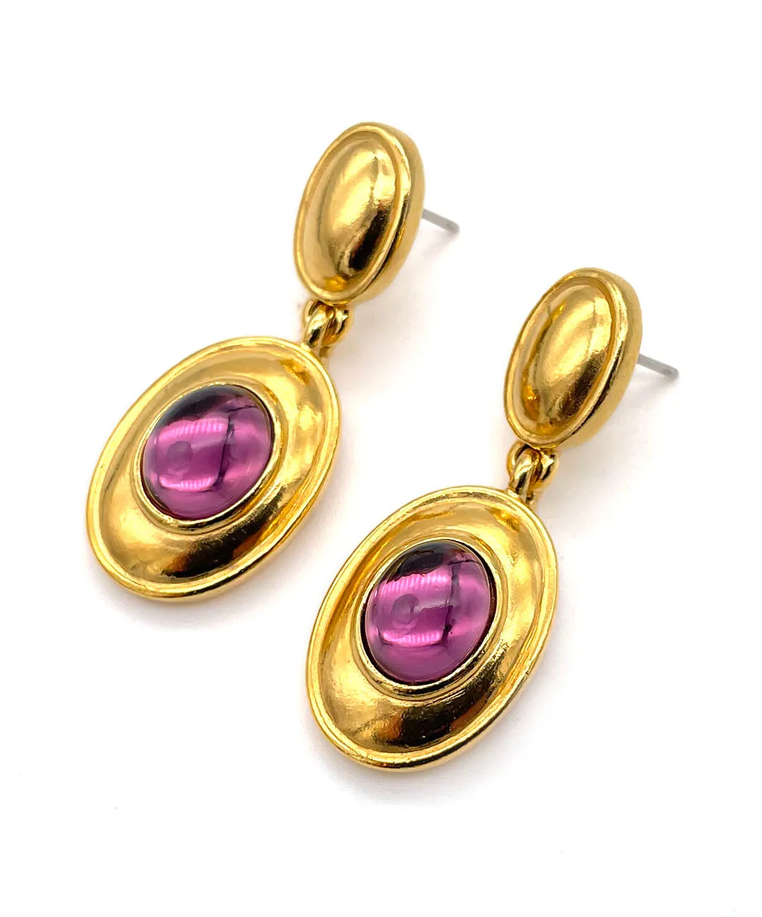 【フランス輸入】ヴィンテージ SPHINX for CAURA パープル カボション ピアス/Vintage SPHINX for CAURA Purple Cabochon Post Earrings