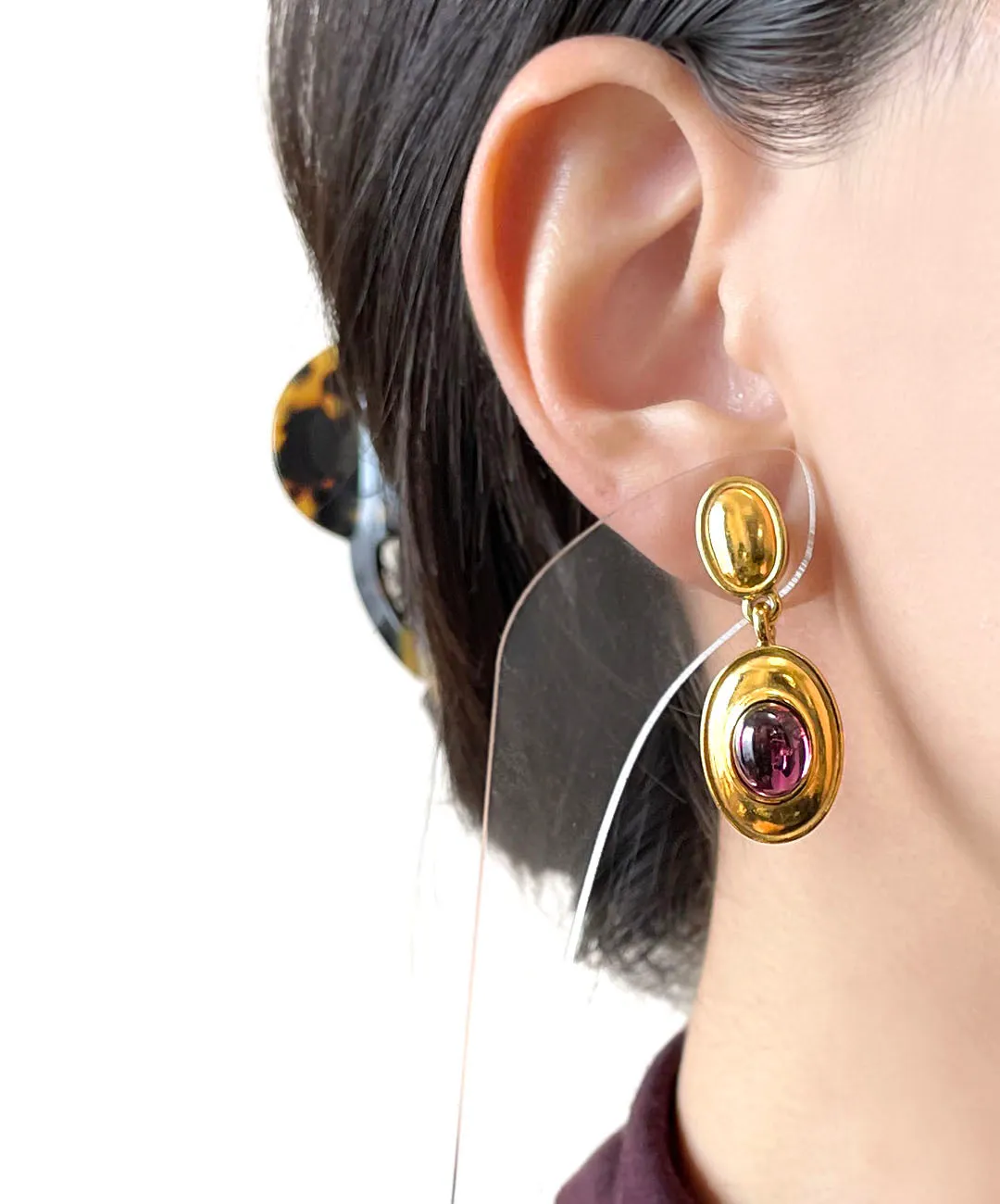 【フランス輸入】ヴィンテージ SPHINX for CAURA パープル カボション ピアス/Vintage SPHINX for CAURA Purple Cabochon Post Earrings